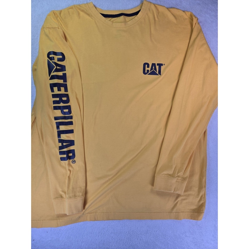 Caterpillar CAT Long Sleeve Shirt Mens 2XL Yellow Workwear Graphic Logo Heavy...